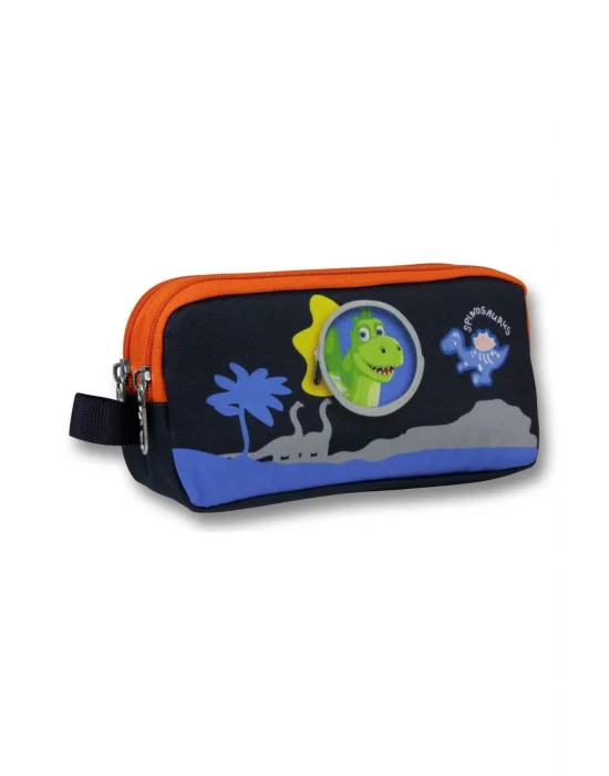 Ümit Çanta 5011 (Sevimli Dinazor Desenli - Mavi Kırmızı Renkli) Erkek Çocuk Kalem Çantası