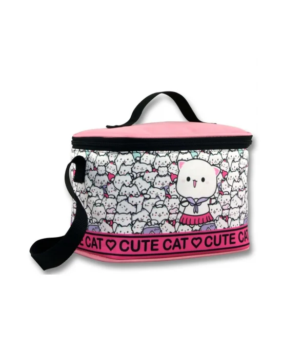 Ümit Çanta Kız Çocuk Beslenme Çantası (Thermo Isı Yalıtımlı) - Sevimli Kediler - Pembe Beyaz - 5013