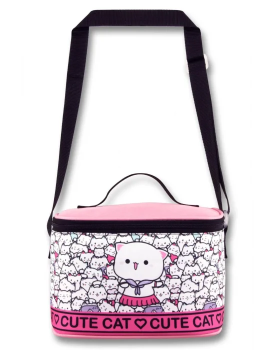 Ümit Çanta Kız Çocuk Beslenme Çantası (Thermo Isı Yalıtımlı) - Sevimli Kediler - Pembe Beyaz - 5013