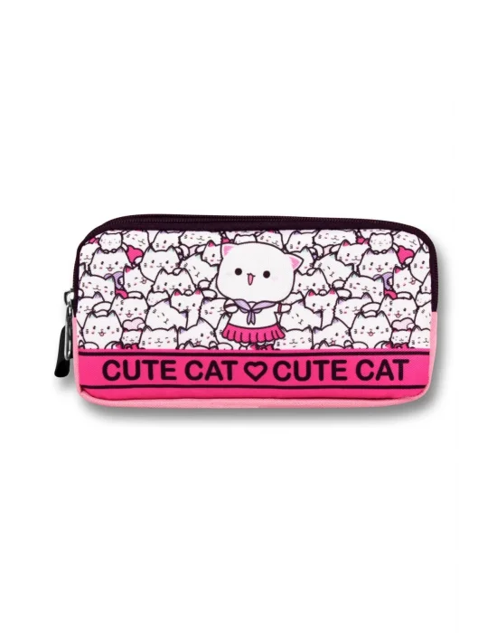 Ümit Çanta 5014 (Sevimli Kediler Desenli - Pembe Beyaz Renkli) Kız Çocuk Kalem Çantası