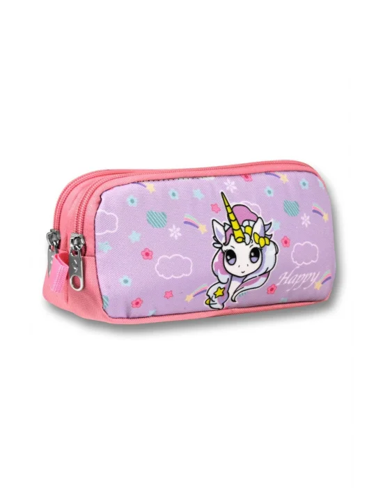 Ümit Çanta Turkuaz Pembe Gökkuşağı Unicorn Desenli Kalem Çantası - Kız Çocuk - 5017