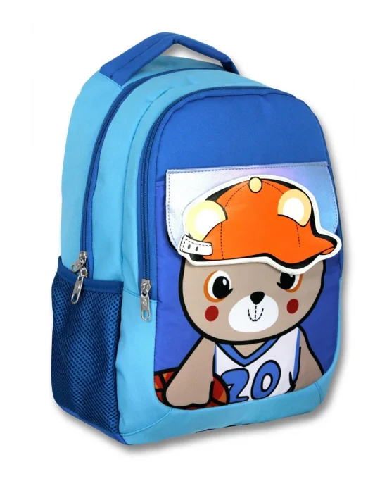 Cennec 5021 (Şapkalı Ayıcık - Mavi - Erkek Çocuk) Okul Çantası - Şapka Detaylı Bölme