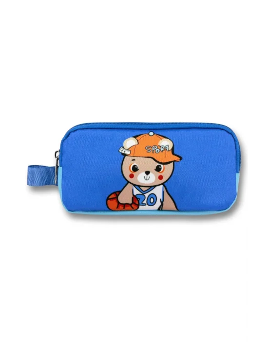 Ümit Çanta 5023 (Şapkalı Ayıcık Desenli - Mavi Renkli) Erkek Çocuk Kalem Çantası