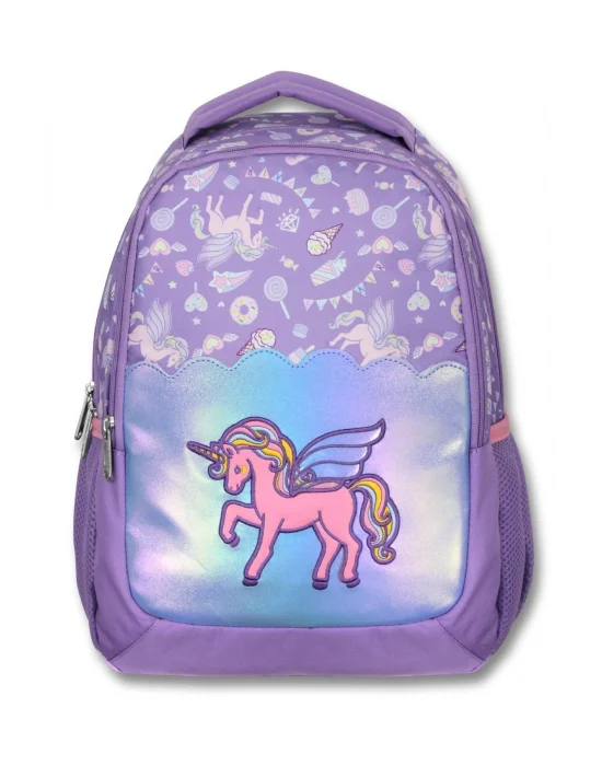 Ümit Çanta Nakışlı Unicorn Kız Çocuk Üç Gözlü Lila Renk Okul Çantası - 5027