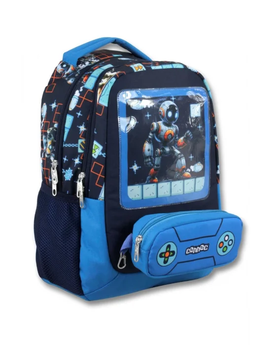 Cennec 5030 (Oyun Konsolu - Mavi Siyah - Erkek Çocuk) Okul Çantası - Kalemlikli