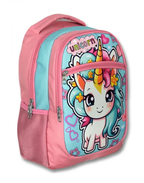 Ümit Çanta Üç Gözlü Kız Çocuk İlkokul Çantası - Bebek Unicorn - Pembe Turkuaz - 5048