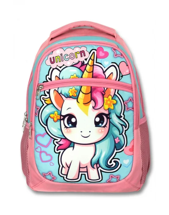Ümit Çanta Üç Gözlü Kız Çocuk İlkokul Çantası - Bebek Unicorn - Pembe Turkuaz - 5048