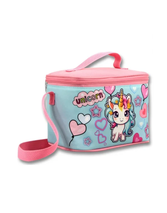 Ümit Çanta 5049 Isı Yalıtımlı kız (Bebek Unicorn Baskılı, Pembe Turkuaz Renkli) Beslenme Çantası
