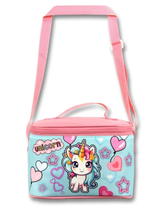 Ümit Çanta 5049 Isı Yalıtımlı kız (Bebek Unicorn Baskılı, Pembe Turkuaz Renkli) Beslenme Çantası