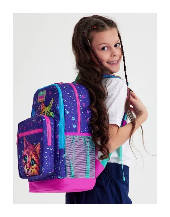 Mor Kedi Üçlü İlkokul Okul Çanta Seti
