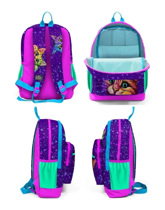 Mor Kedi Üçlü İlkokul Okul Çanta Seti