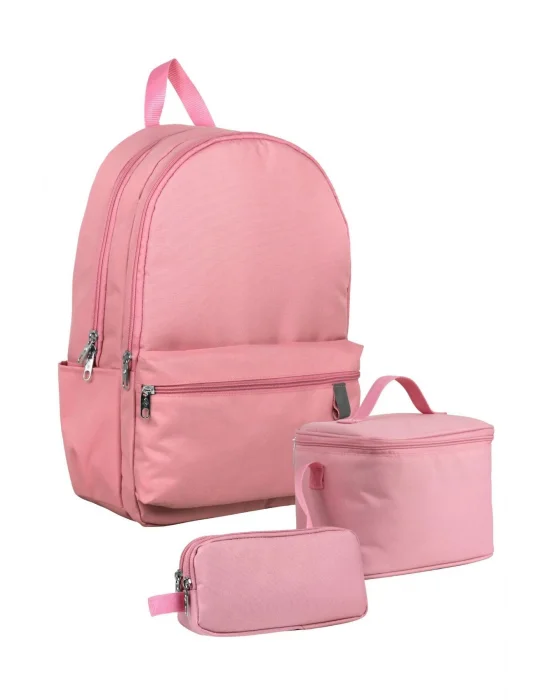 Pembe Renk Kız Çocuklar İçin Üçlü İlkokul Okul Çanta Seti - SETUMT5121A