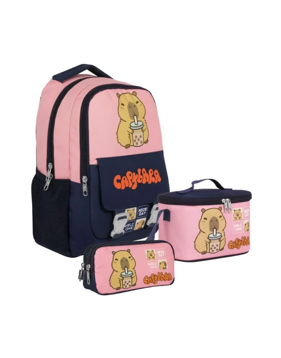 (Kız Çocuk - Lacivert - Pembe) İlkokul Üçlü Çanta Seti - SETCPB5203A