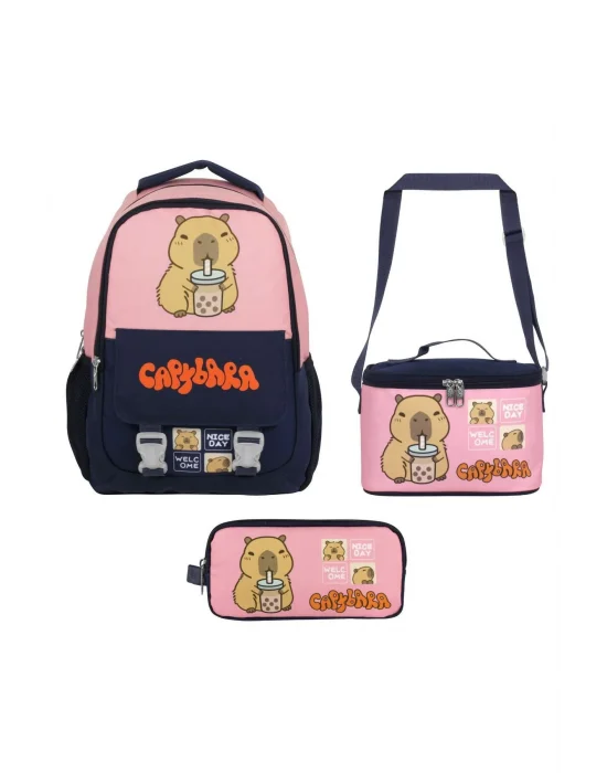 (Kız Çocuk - Lacivert - Pembe) İlkokul Üçlü Çanta Seti - SETCPB5203A