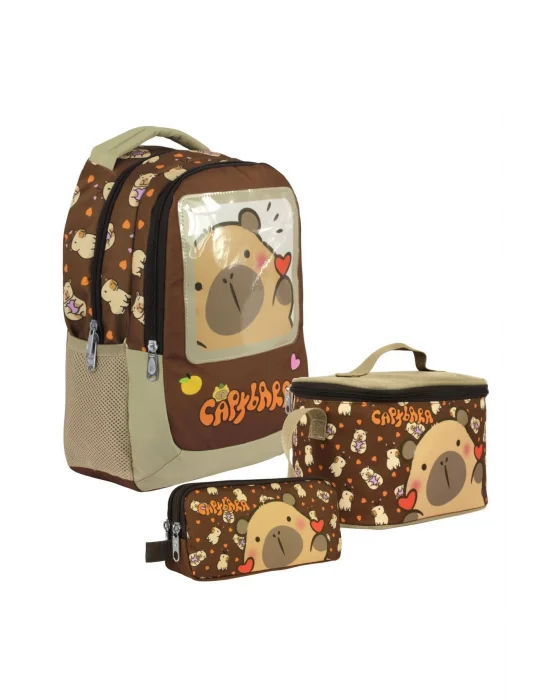 (Erkek Çocuk - Kahverengi) İlkokul Üçlü Çanta Seti - SETCPB5209A