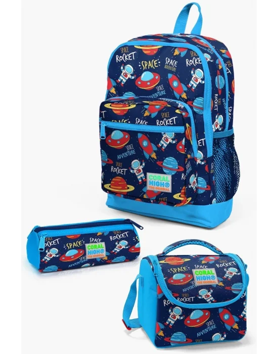 Kids Lacivert Mavi Uzay Desenli 3’lü Okul Çanta Seti SET0123470