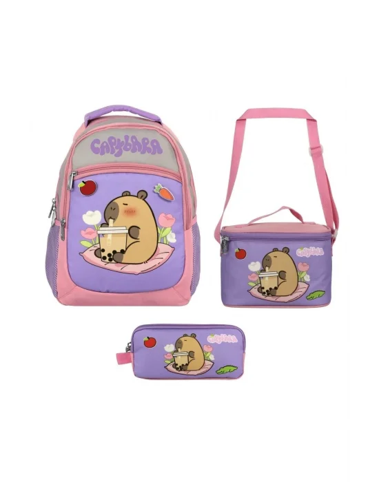 (Kız Çocuk - Mor - Pembe) İlkokul Üçlü Çanta Seti - SETCPB5233A