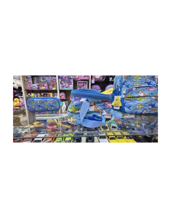 - 2578 - MAVİ BALIKLAR OKUL ÇANTASI BESLENME ÇANTASI VE KALEM ÇANTA SETİ