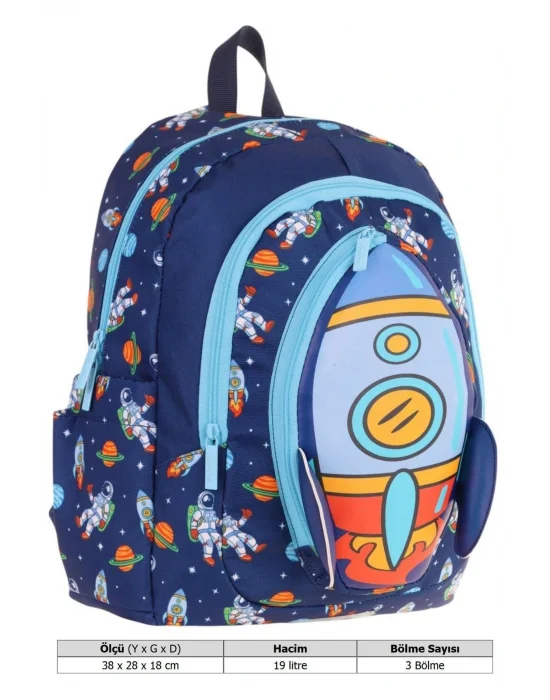Kids Üç Gözlü (Erkek Çocuk) Okul Sırt Çantası (Roket Detaylı) - L5260