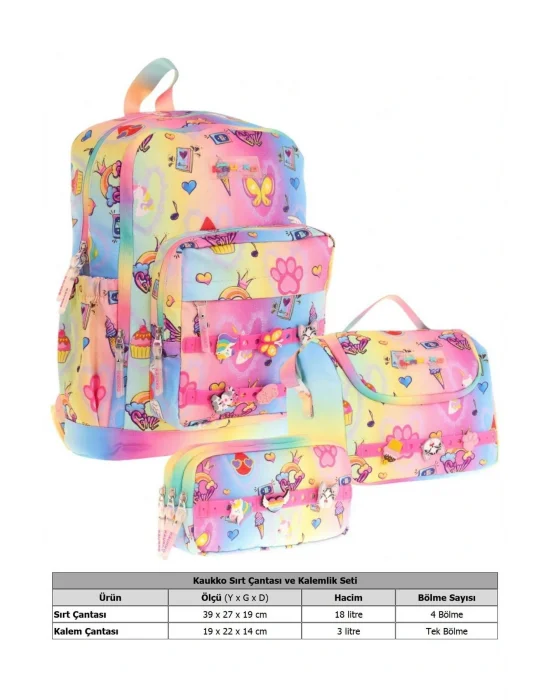 Kids Üçlü İlkokul 1.2.3.4. Sınıf Okul Çanta Seti - Mavi Sarı - Kız Çocuk - Silikon Aksesuarlı