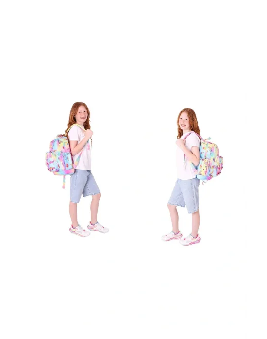 Kids Üçlü İlkokul 1.2.3.4. Sınıf Okul Çanta Seti - Mavi Sarı - Kız Çocuk - Silikon Aksesuarlı