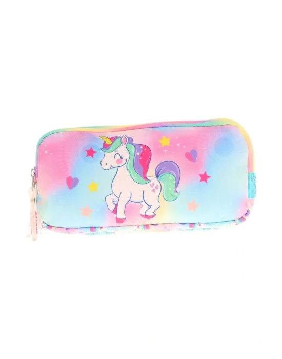 Kids Çok Renkli, Unicorn, Kız Çocuk Üç Gözlü Okul Kalem Çantası - L8243