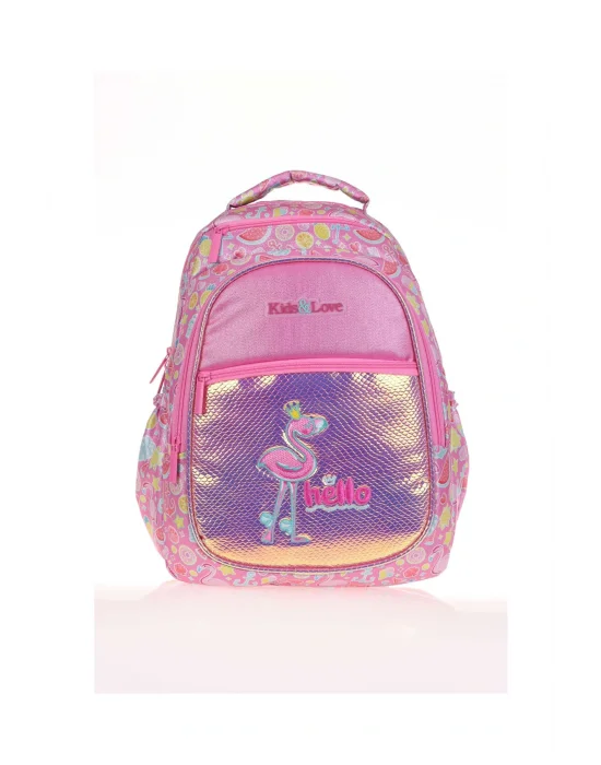 Kids&love 3 Lü Set Aynalı-simli Flamingo Sırt Çantası Ve Beslenme Çantası Ve Kalem Çantası