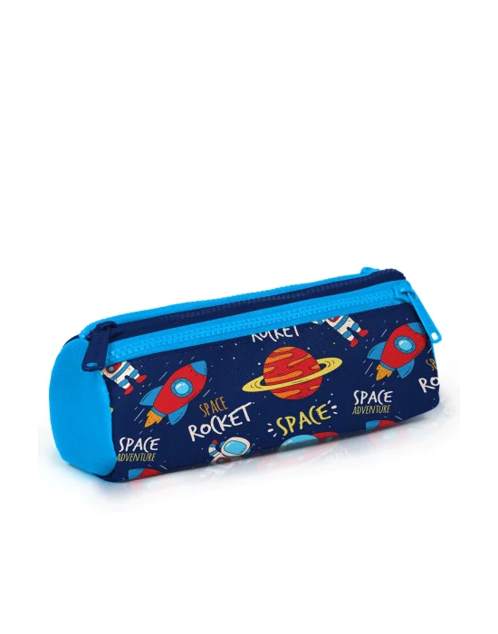 Kids Lacivert Mavi Uzay Desenli Üç Bölmeli Kalem Çantası 22320