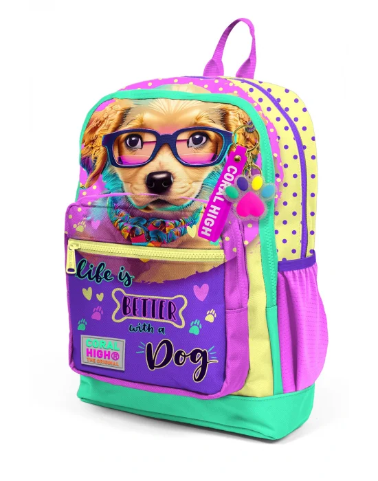 Gözlüklü Köpek Desenli Okul Çantası 23752