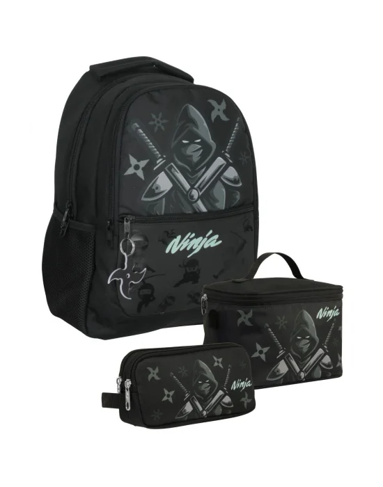 SETUMT5066A Üçlü İlkokul Çanta Seti (Siyah Turkuaz - Ninja - Erkek Çocuk)