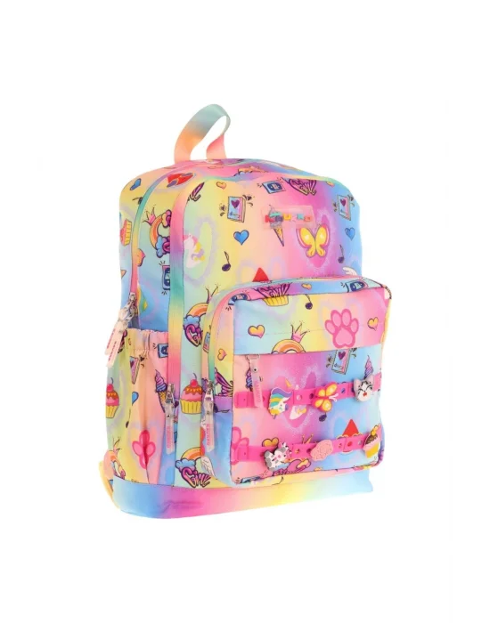 Kids Dört Bölmeli Kız Çocuk Silikon Aksesuarlı Mavi Sarı İlkokul Çantası