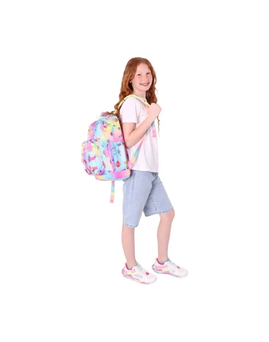 Kids Dört Bölmeli Kız Çocuk Silikon Aksesuarlı Mavi Sarı İlkokul Çantası