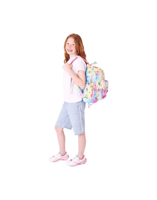 Kids Dört Bölmeli Kız Çocuk Silikon Aksesuarlı Mavi Sarı İlkokul Çantası