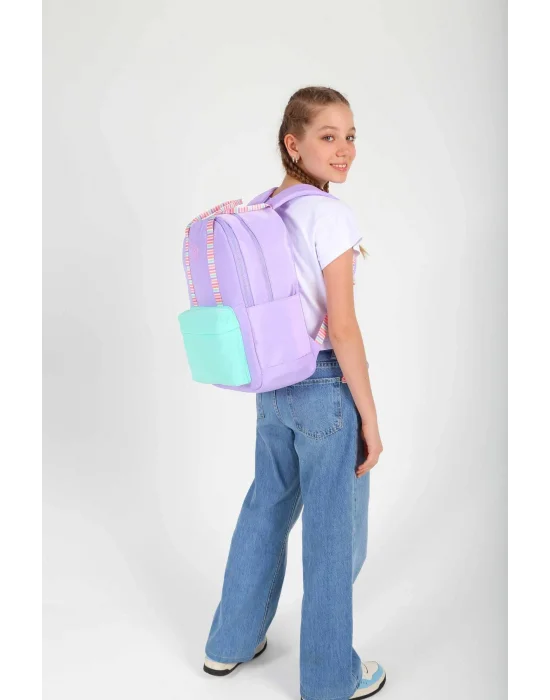Double Stripe Sırt Çantası Lila K1764 (LİSANSLI)