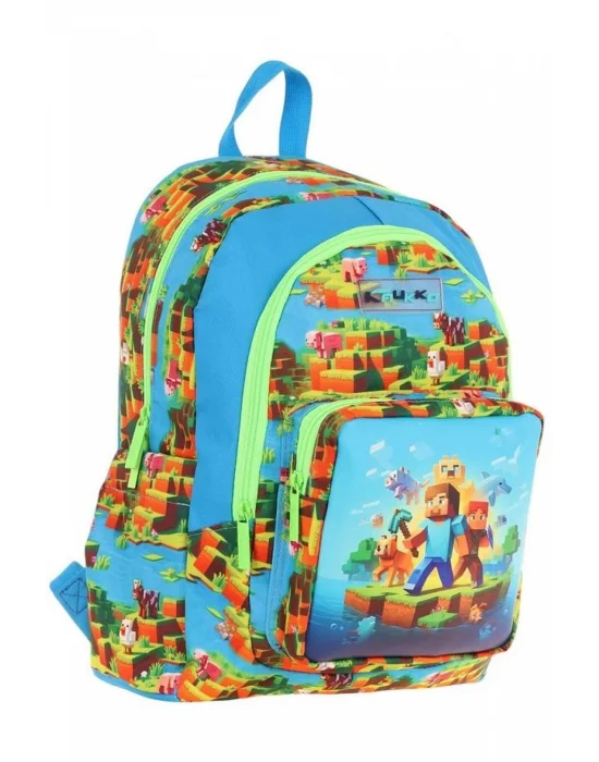 Kids Üç Bölmeli (Mavi Yeşil - Craft Baskılı) Erkek Çocuk Okul ve Günlük Sırt Çantası - L5280