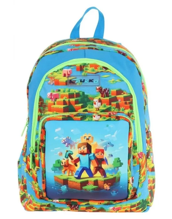 Kids Üç Bölmeli (Mavi Yeşil - Craft Baskılı) Erkek Çocuk Okul ve Günlük Sırt Çantası - L5280