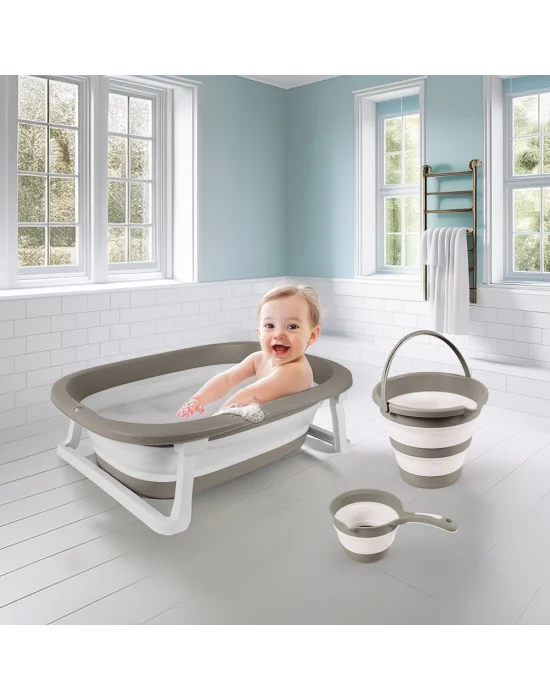 7273 Katlanabilir Üçlü Bebek Banyo Seti Stone Gri