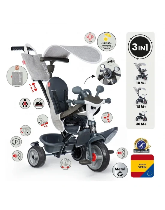 7600741503 Baby Driver Tricycle 3 Tekerlekli 3ü 1 Arada Gri Bisiklet +10 Ay