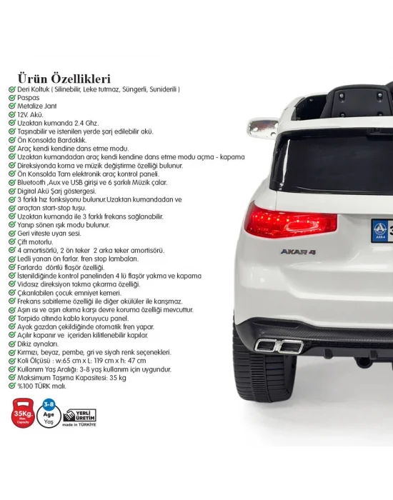 97-060 Admire Kumandalı Akülü Araba Beyaz 12 V -akar Oyuncak