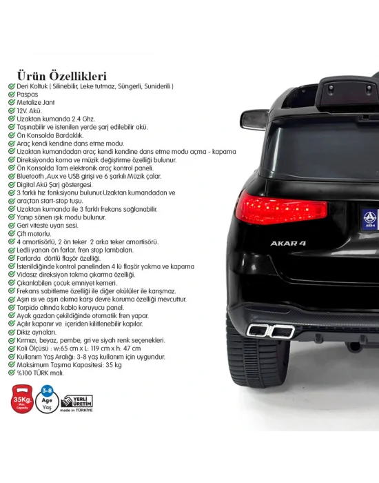 97-114 Admire Kumandalı Akülü Araba Siyah 12 Volt -akar Oyuncak