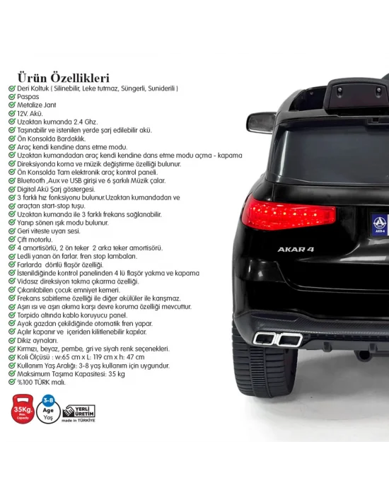 97-114 Admire Kumandalı Akülü Araba Siyah 12 Volt -akar Oyuncak