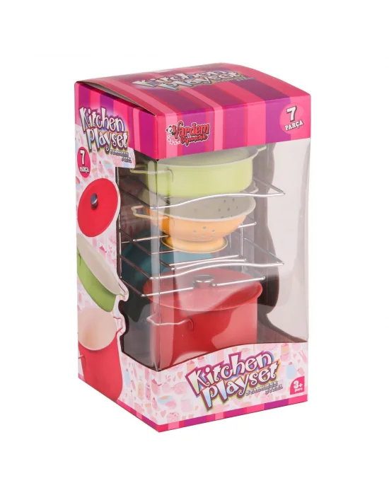 Atf-683g-5 Renkli Raflı Emaye Tencere Tava  Seti 7 Parça -vardem Oyuncak