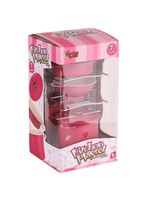 Atf-683g-6 Raflı Pembe Emaye Tencere Tava Seti 7 Parça -vardem