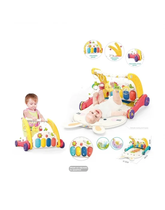 Bıb6016- Vardem Piyanolu Bebek Yürüteci Ve Tavşan Desenli Kırmızı Oyun Halısı  2 İn 1