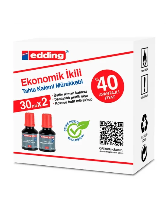 EDDING BT30K KIRMIZI 2Lİ TAHTA KALEM MÜREKKEBİ 30ML