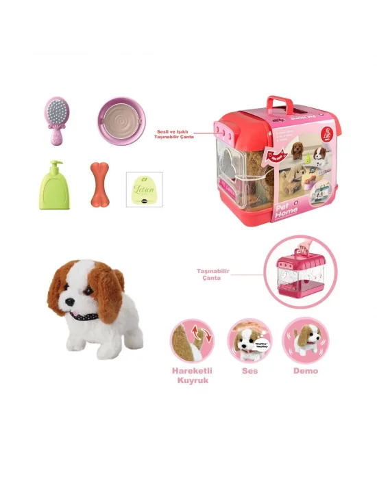 Jnd-6806 Hareketli Köpek Ve Işıklı Sesli Şeffaf Kafes Seti -vardem Oyuncak