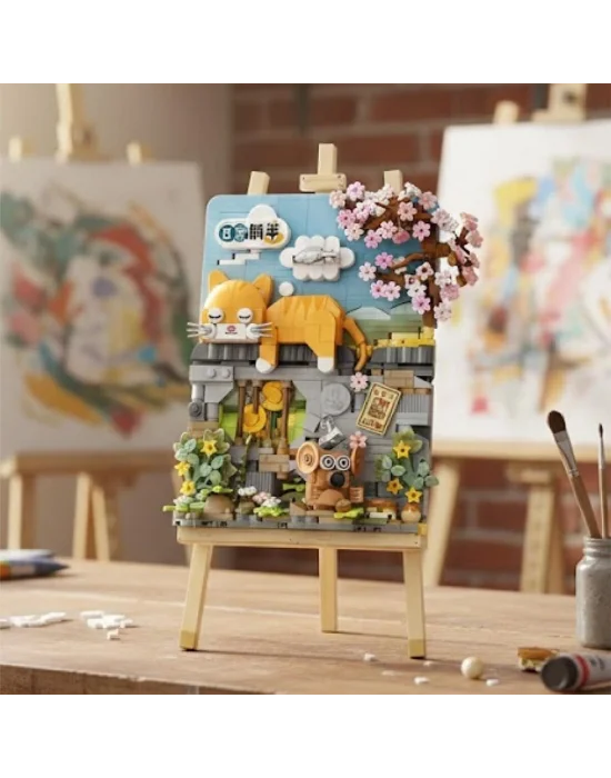 Lz1386 Loz  Yatan Kedi Ahşap Boyama   Block Oyuncak 787 Parça