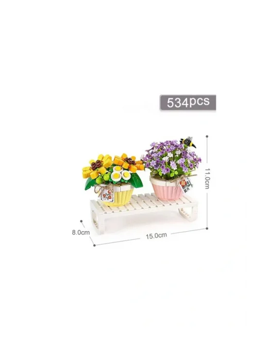 Lz1674 Loz Eternal Flowers Serisi - Saksıda Çiçekler letters From Spring Baby’s Breath daisy With Bee 534 Parça Yapım Seti