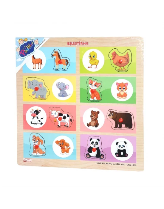 Ony-366-367 Ahşap Tutmalı Eşleştirme -hayvanlar Ve Yavruları