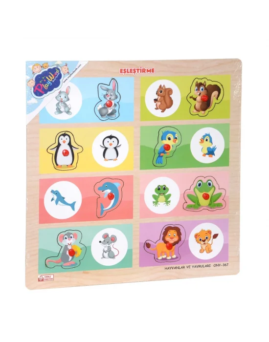 Ony-366-367 Ahşap Tutmalı Eşleştirme -hayvanlar Ve Yavruları